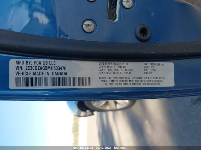 Dodge Challenger Sxt 2021 2C3CDZAG5MH533470 Image 9