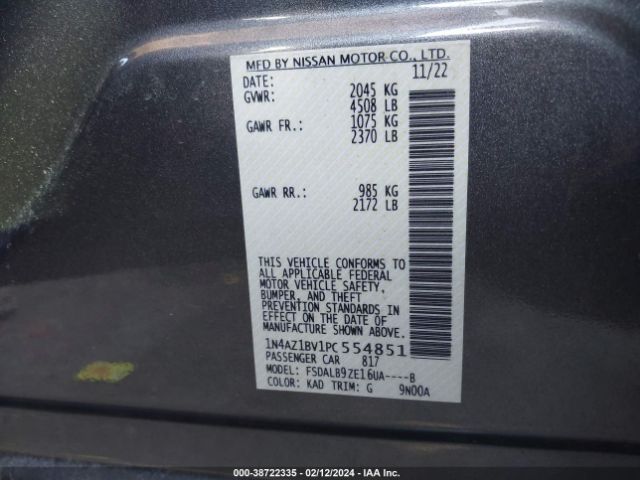 1N4AZ1BV1PC554851 Nissan Leaf S 40 Kwh