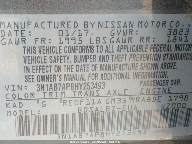 Nissan SENTRA S 2017 3N1AB7AP8HY253493 Image 9