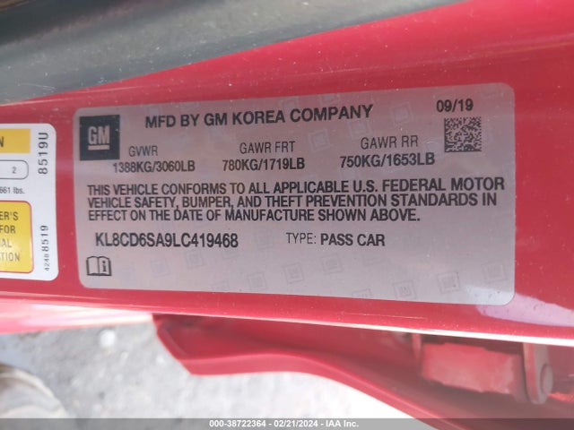 Chevrolet Spark Fwd 1lt Automatic 2020 KL8CD6SA9LC419468 Image 9