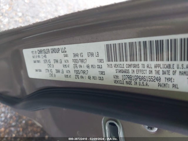 2010 DODGE RAM 1500 SLT/SPORT/TRX VIN: 1D7RB1GP6AS155240