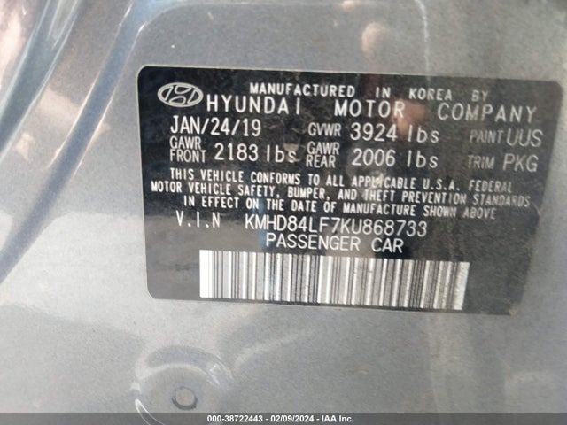 Hyundai Elantra Value Edition 2019 KMHD84LF7KU868733 Image 9