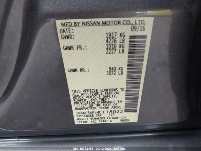 Nissan Altima 2.5 S 2017 1N4AL3AP5HC118022 Image 9