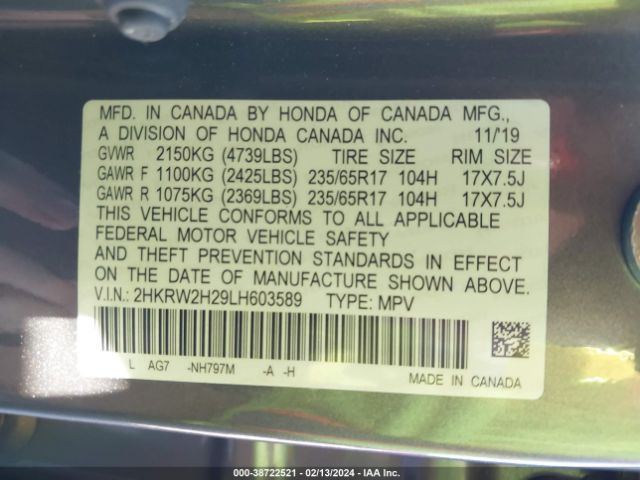 2HKRW2H29LH603589 Honda Cr-v Awd Lx