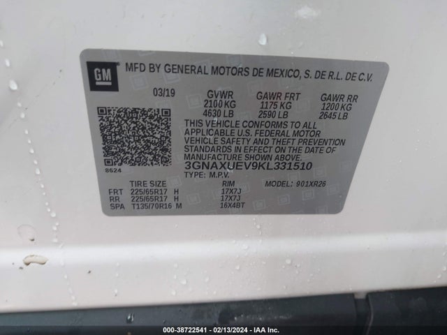 Chevrolet EQUINOX LT 2019 3GNAXUEV9KL331510 Image 9