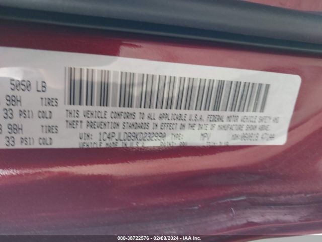 1C4PJLDB9KD232990 Jeep Cherokee Limited Fwd