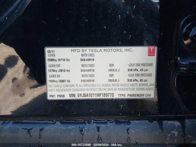 Tesla Model S 60/75 2017 5YJSA1E11HF189770 Image 9