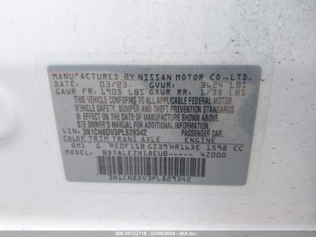 3N1CN8DV3PL829342 Nissan Versa 1.6 S Xtronic Cvt