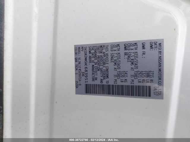 Nissan Pathfinder Platinum 2017 5N1DR2MM5HC683951 Image 9
