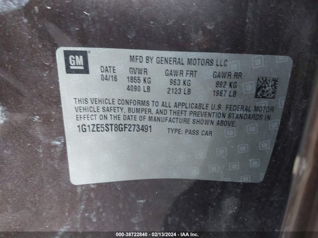 Chevrolet MALIBU 1LT 2016 1G1ZE5ST8GF273491 Image 9