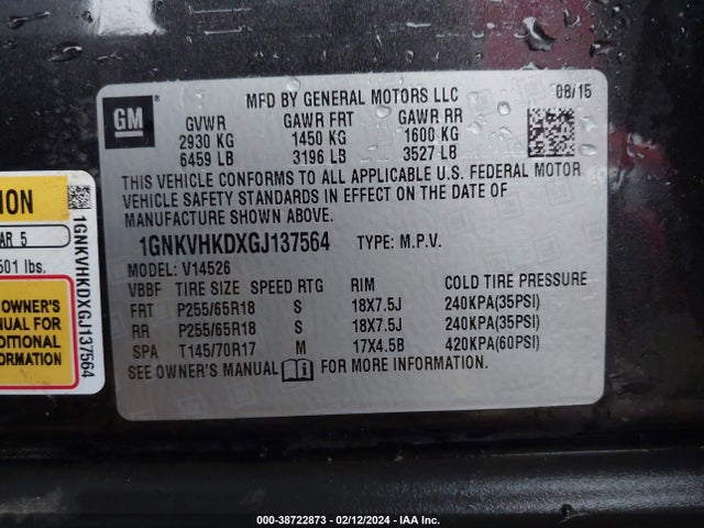 Chevrolet Traverse 2lt 2016 1GNKVHKDXGJ137564 Image 9