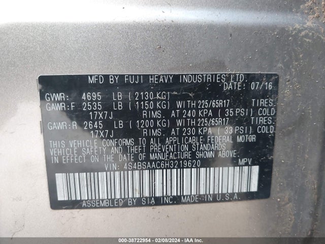 Subaru Outback 2.5i 2017 4S4BSAAC6H3219620 Image 9