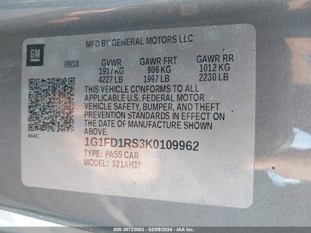 Chevrolet Camaro 2lt 2019 1G1FD1RS3K0109962 Image 9