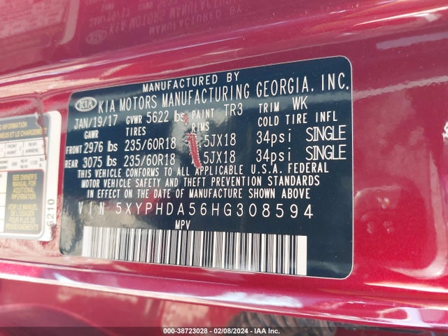 KIA Sorento 3.3l Ex 2017 5XYPHDA56HG308594 Image 8