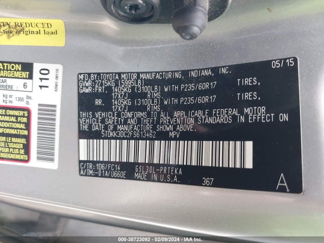 Toyota Sienna Le 8 Passenger 2015 5TDKK3DC2FS613462 Image 9
