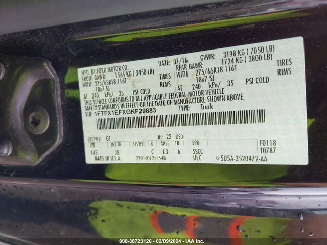 Ford F-150 Xlt 2016 1FTFX1EFXGKF29883 Image 9
