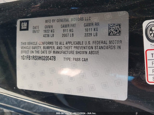 Chevrolet Camaro 1lt 2017 1G1FB1RS9H0205478 Image 9