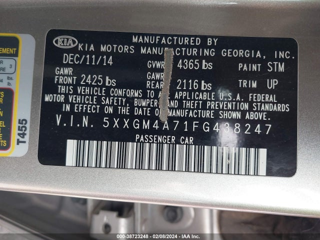 KIA Optima Lx 2015 5XXGM4A71FG438247 Image 9