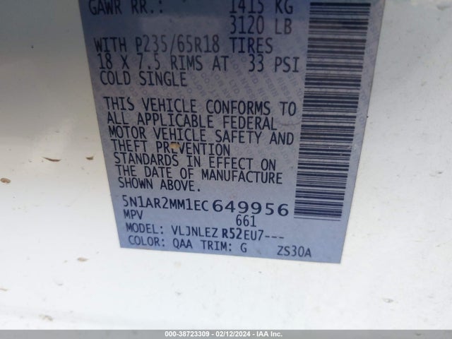Nissan Pathfinder Sv 2014 5N1AR2MM1EC649956 Image 9