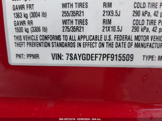 2023 TESLA MODEL Y AWD/PERFORMANCE DUAL MOTOR ALL-WHEEL DRIVE VIN: 7SAYGDEF7PF915509