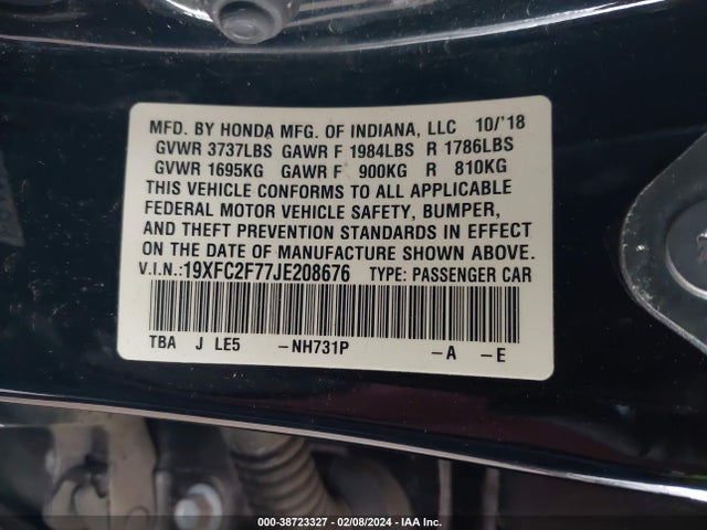 Honda CIVIC EX 2018 19XFC2F77JE208676 Image 9