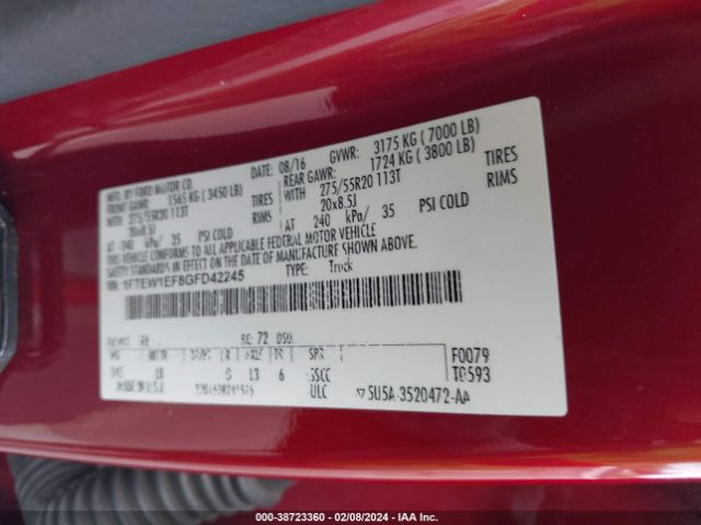 1FTEW1EF8GFD42245 Ford F-150 Lariat