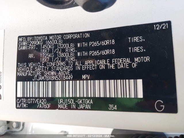 JTJAM7BX8N5318449 Lexus 460 Premium