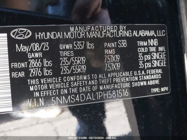 Hyundai Santa Fe Limited 2023 5NMS4DAL1PH581516 Image 9