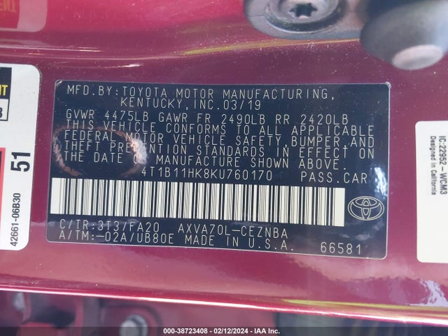 Toyota CAMRY LE 2019 4T1B11HK8KU760170 Image 9