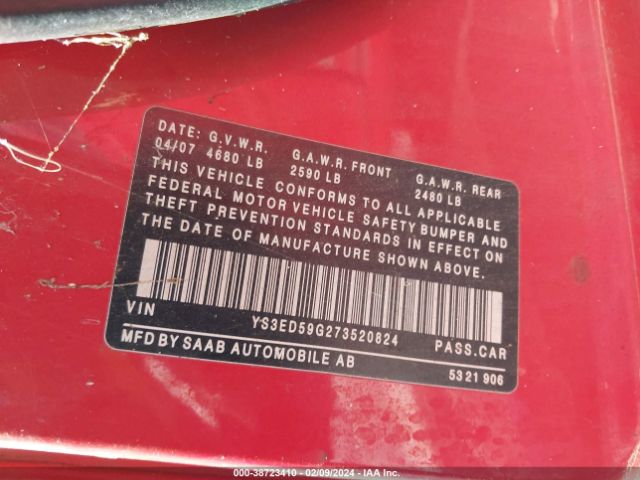 2007 SAAB 9-5 YS3ED59G273520824 Photo 8