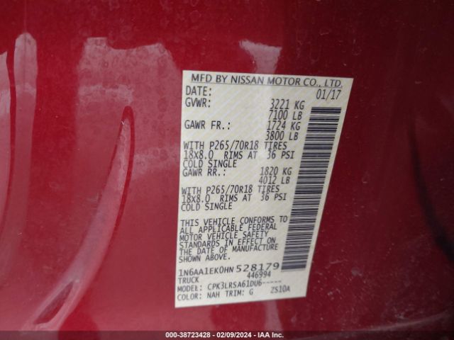 1N6AA1EK0HN528179 Nissan TITAN S