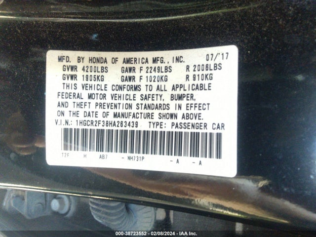 Honda ACCORD LX 2017 1HGCR2F38HA263439 Image 9
