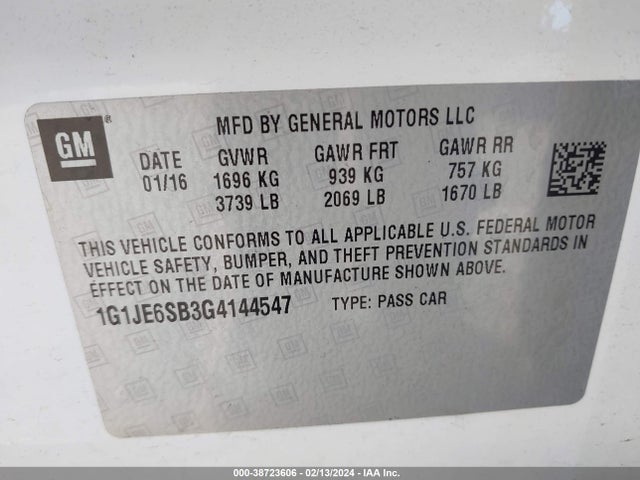 Chevrolet Sonic Ltz Auto 2016 1G1JE6SB3G4144547 Image 9