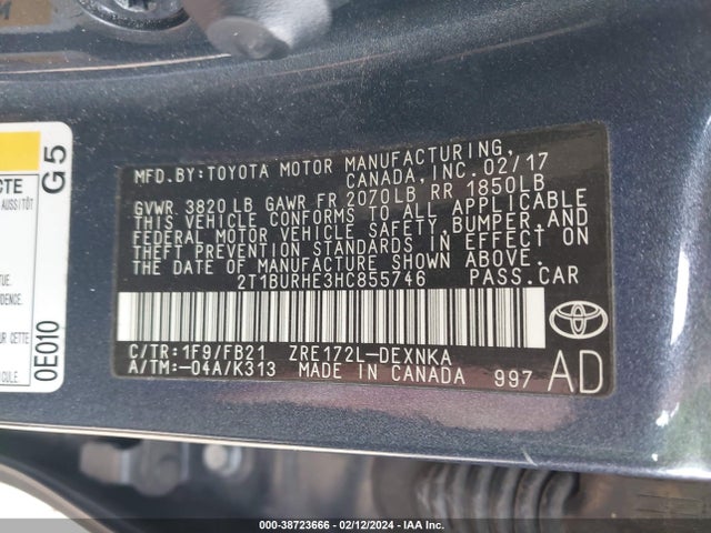 Toyota COROLLA LE 2017 2T1BURHE3HC855746 Image 9