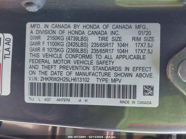 Honda Cr-v Awd Lx 2020 2HKRW2H25LH613102 Image 9