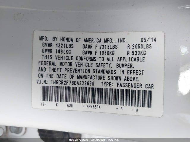 Honda ACCORD EX 2014 1HGCR2F78EA239690 Image 9