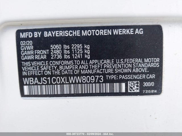 BMW 540I 2020 WBAJS1C0XLWW80973 Image 9