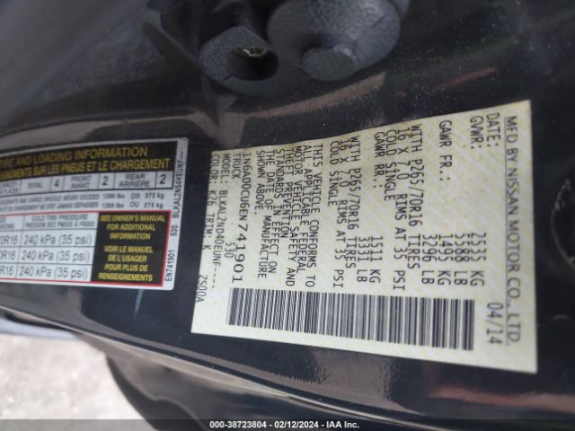 1N6AD0CU6EN741901 Nissan Frontier Sv
