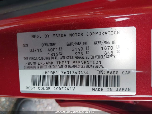 2016 MAZDA MAZDA3 I SPORT VIN: JM1BM1J76G1340434