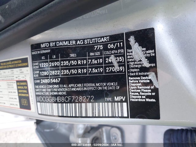 2012 MERCEDES-BENZ GLK 350 4MATIC VIN: WDCGG8HB8CF728272