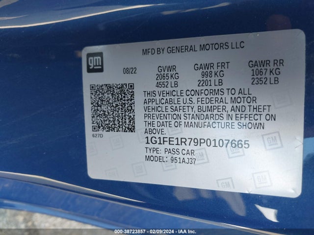 2023 CHEVROLET CAMARO VIN: 1G1FE1R79P0107665