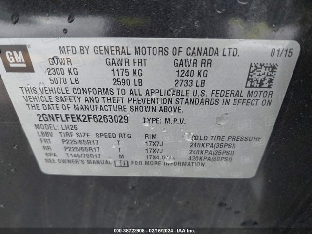 Chevrolet EQUINOX 1LT 2015 2GNFLFEK2F6263029 Image 9