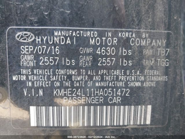 KMHE24L11HA051472 Hyundai Sonata Hybrid Se