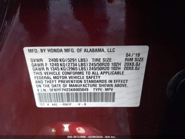 5FNYF7H23KB005049 Honda Passport Sport