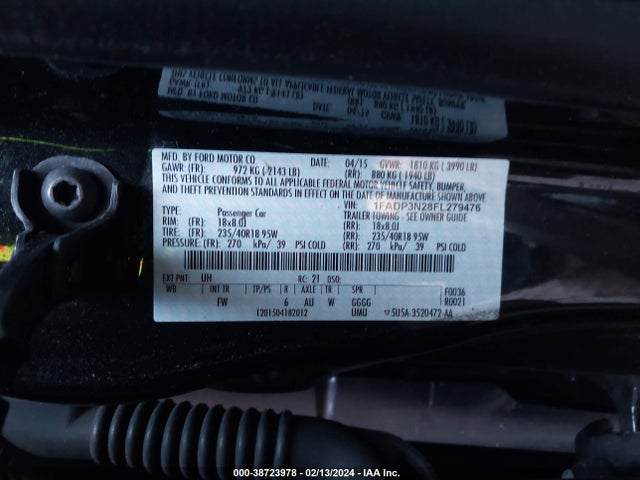 2015 FORD FOCUS TITANIUM VIN: 1FADP3N28FL279476