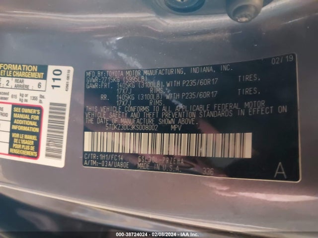 Toyota Sienna Le 8 Passenger 2019 5TDKZ3DC3KS008002 Image 9