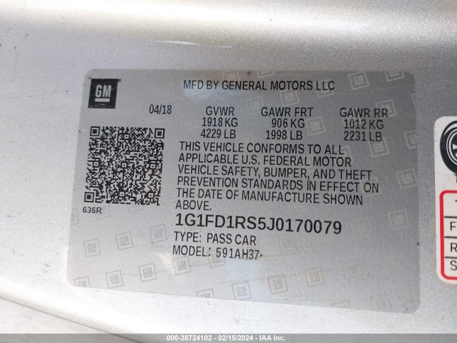 Chevrolet Camaro 2lt 2018 1G1FD1RS5J0170079 Image 9