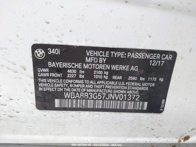 WBA8B3G57JNV01372 BMW 340i