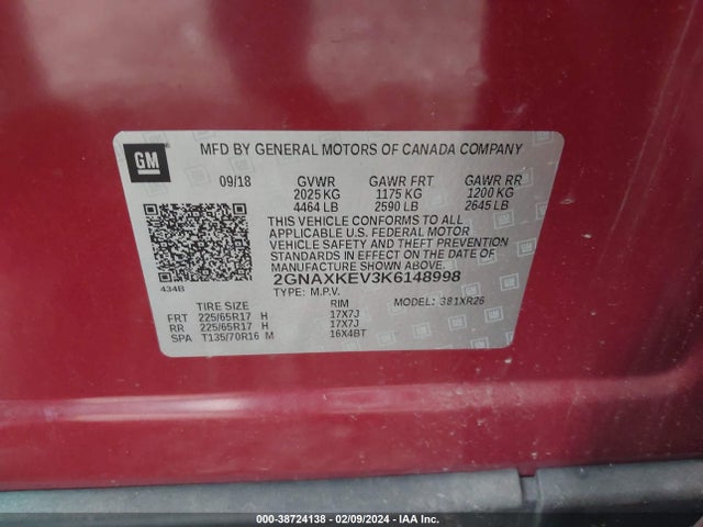 Chevrolet EQUINOX LT 2019 2GNAXKEV3K6148998 Image 9
