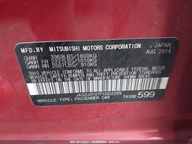 JA32U2FU7FU002265 Mitsubishi LANCER ES